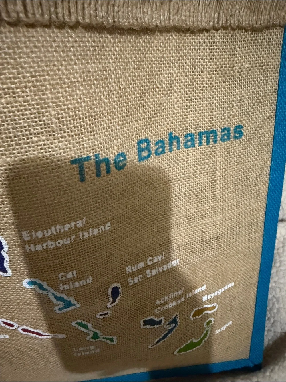 The Bahamas Jute Laptop Tote Bag with Blue Trim